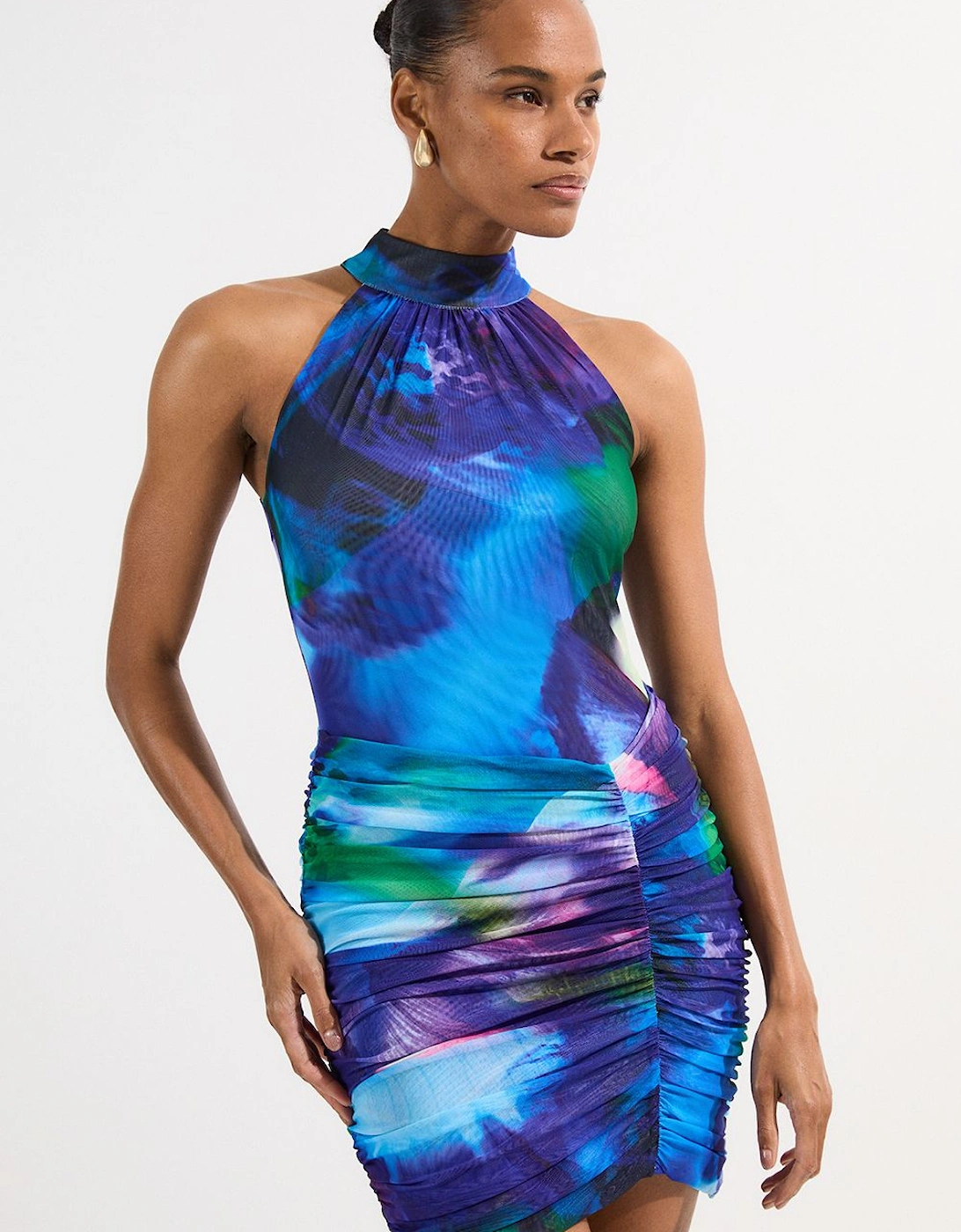Petite Printed Mesh Jersey Halter Neck Mini Dress, 2 of 1