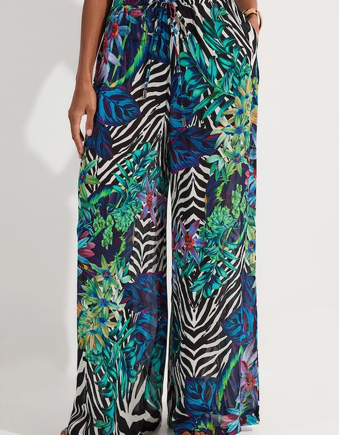 Tall Floral Animal Viscose Georgette Beach Trousers