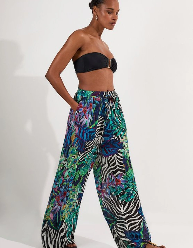 Tall Floral Animal Viscose Georgette Beach Trousers