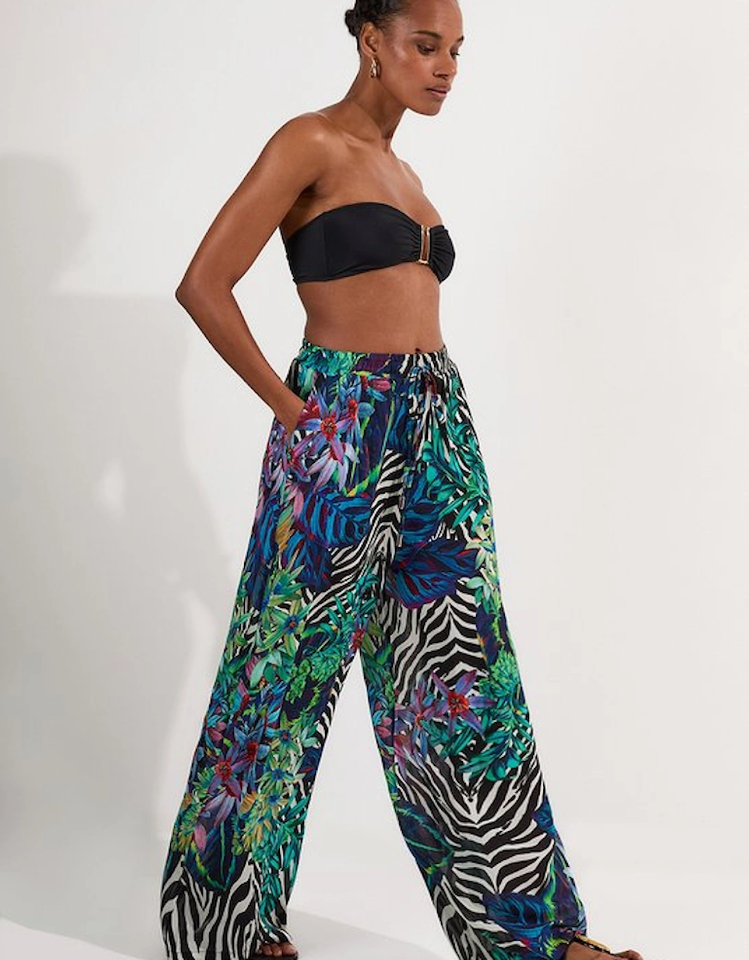 Tall Floral Animal Viscose Georgette Beach Trousers