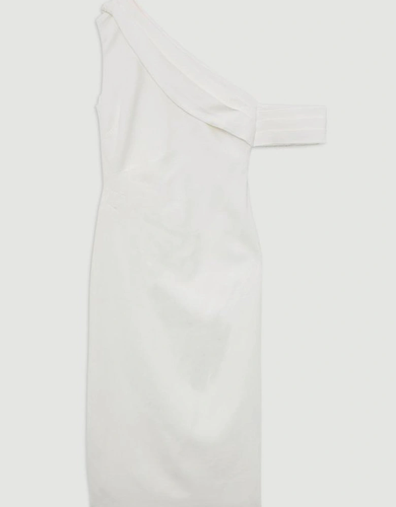 Compact Stretch Viscose Asymmetric Tailored Pencil Midi Dress