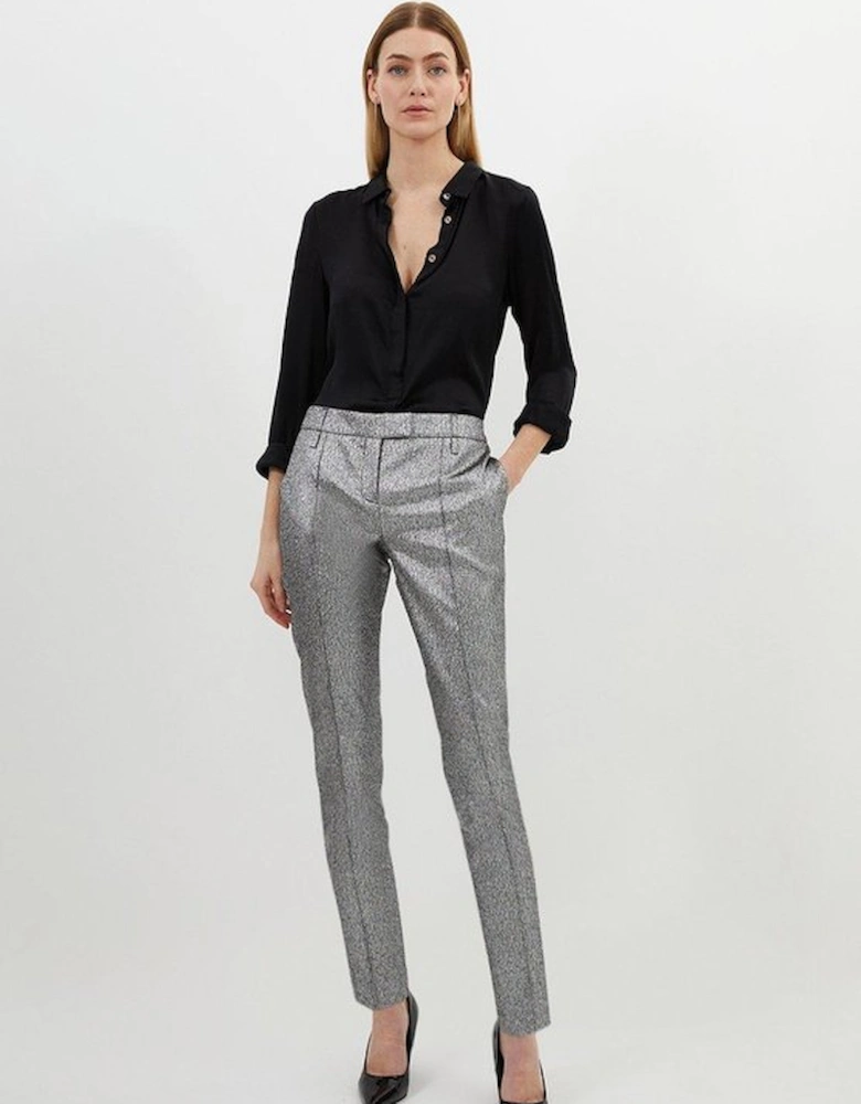 Metallic Jacquard Slim Leg Tailored Trousers