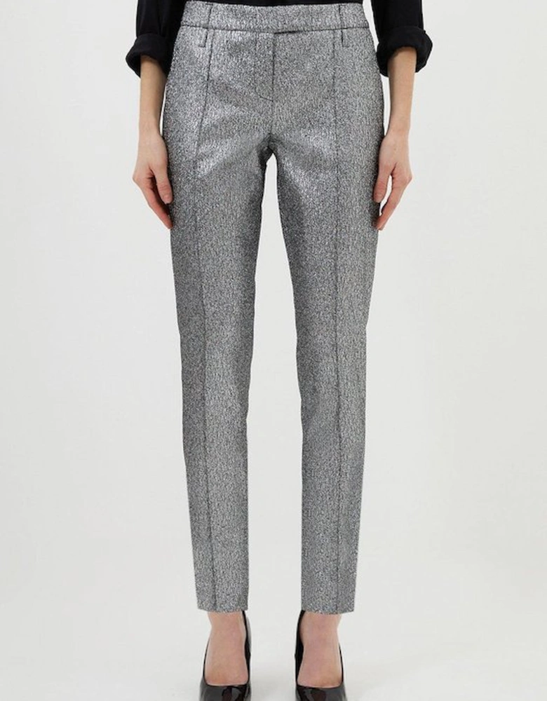 Metallic Jacquard Slim Leg Tailored Trousers