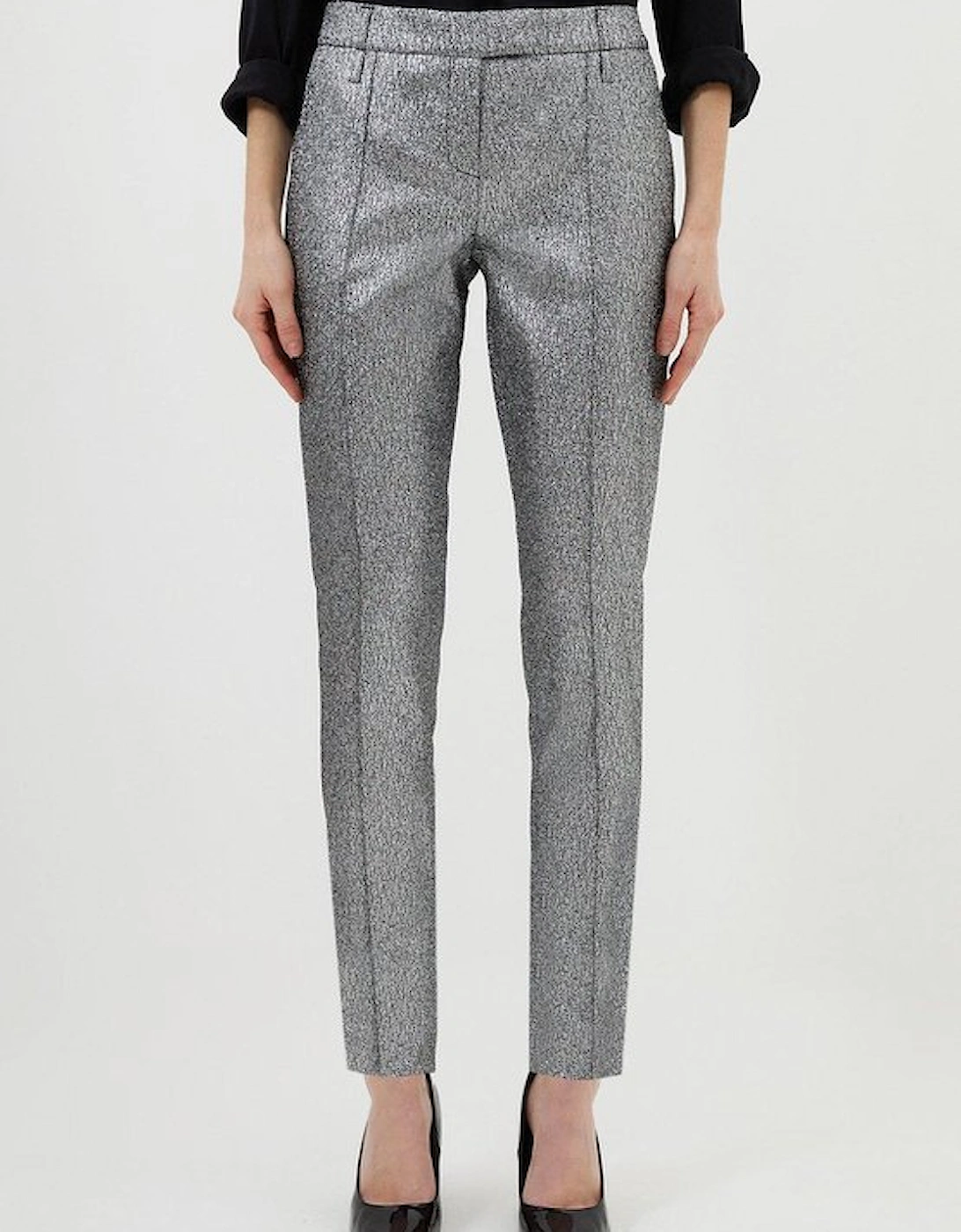 Metallic Jacquard Slim Leg Tailored Trousers