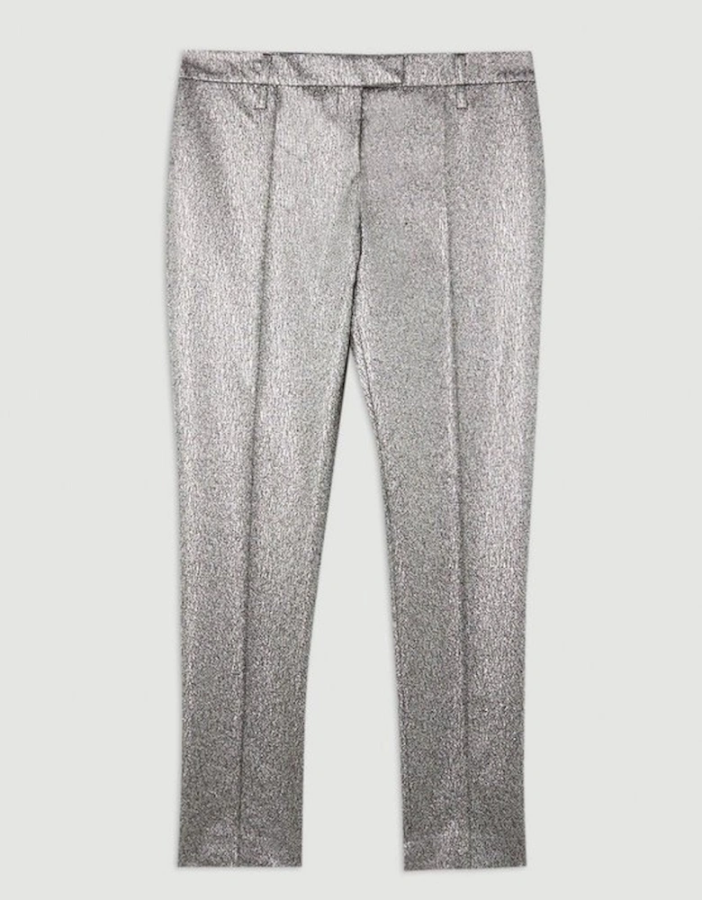 Metallic Jacquard Slim Leg Tailored Trousers