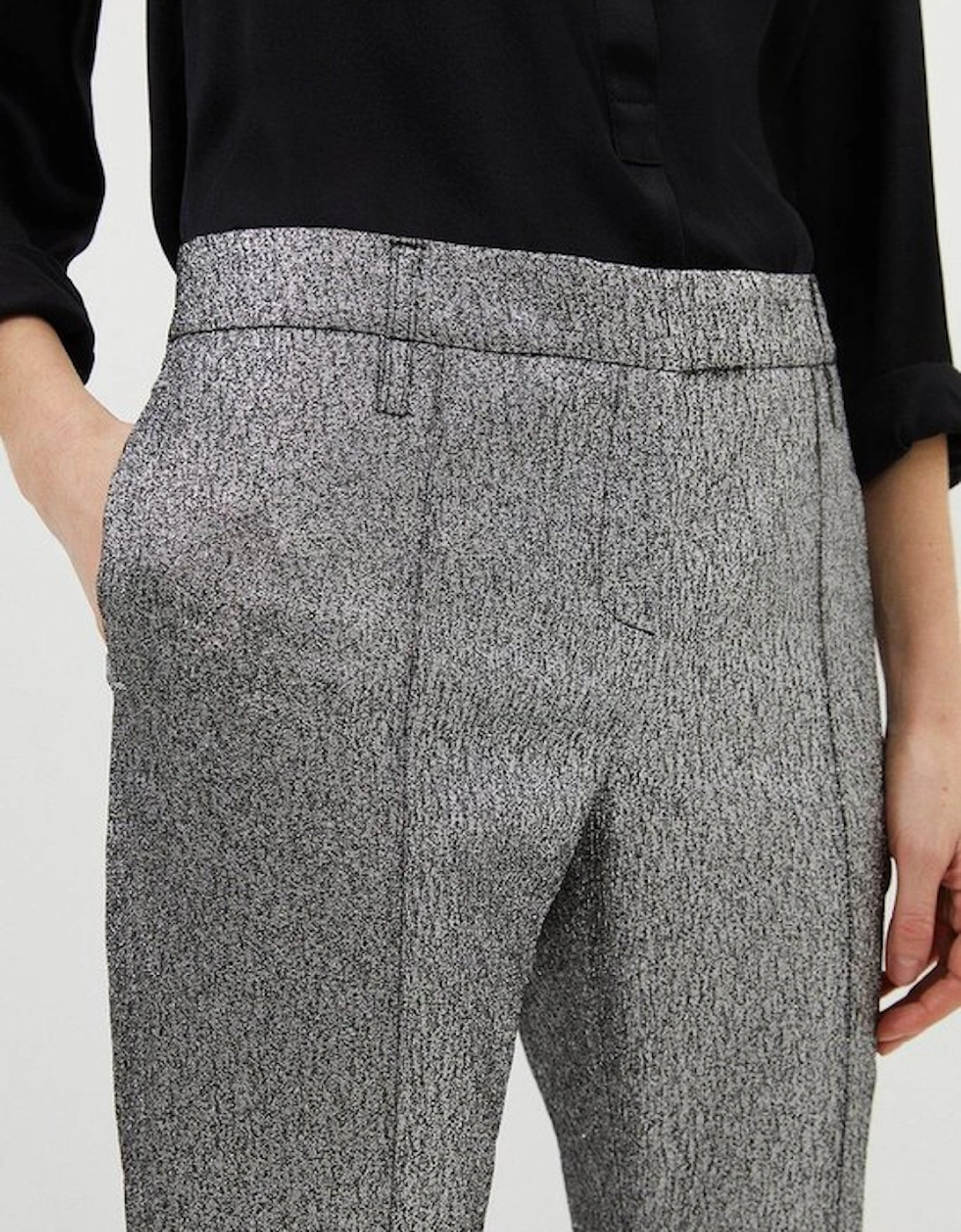Metallic Jacquard Slim Leg Tailored Trousers