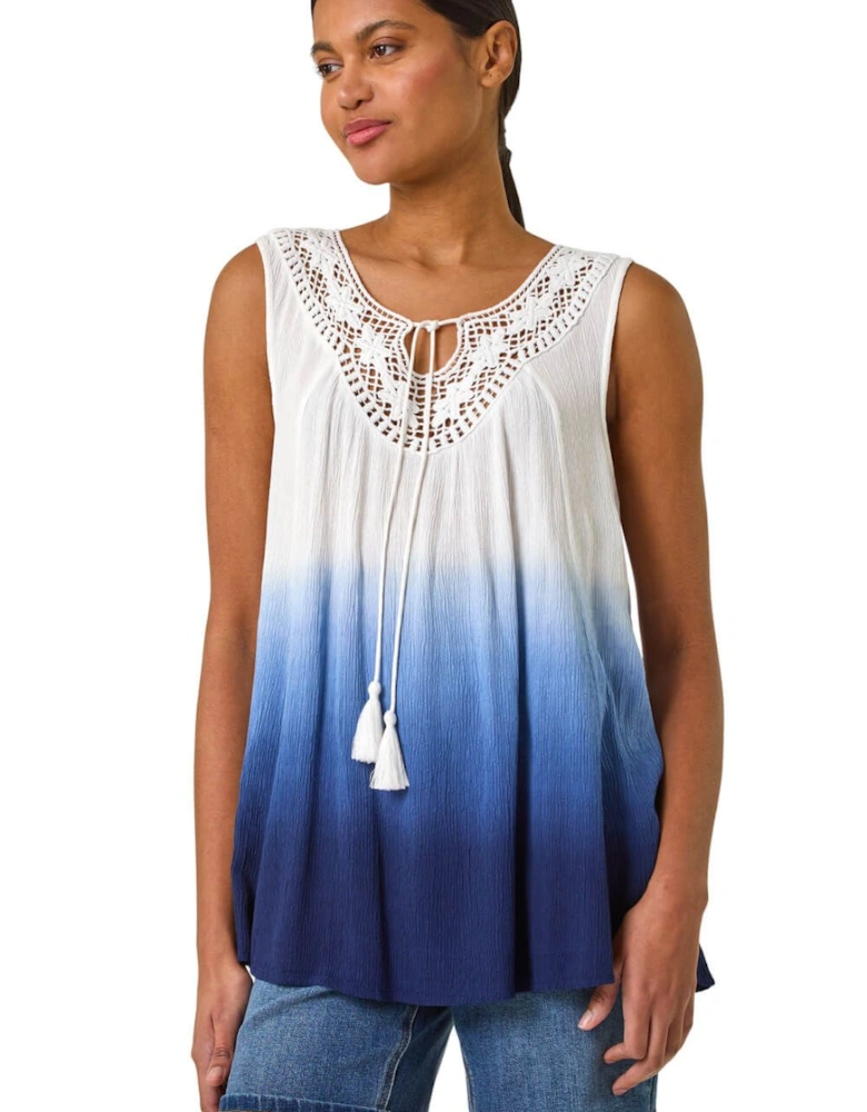 Cotton Lace Detail Ombre V-Neck Vest Top