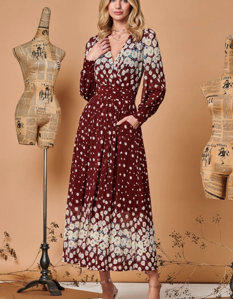 Symmetrical Print Mesh Maxi Dress