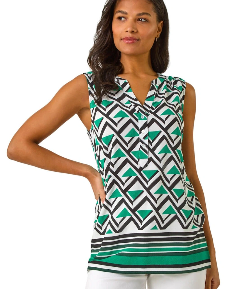 Geo Print Border V-Neck Vest