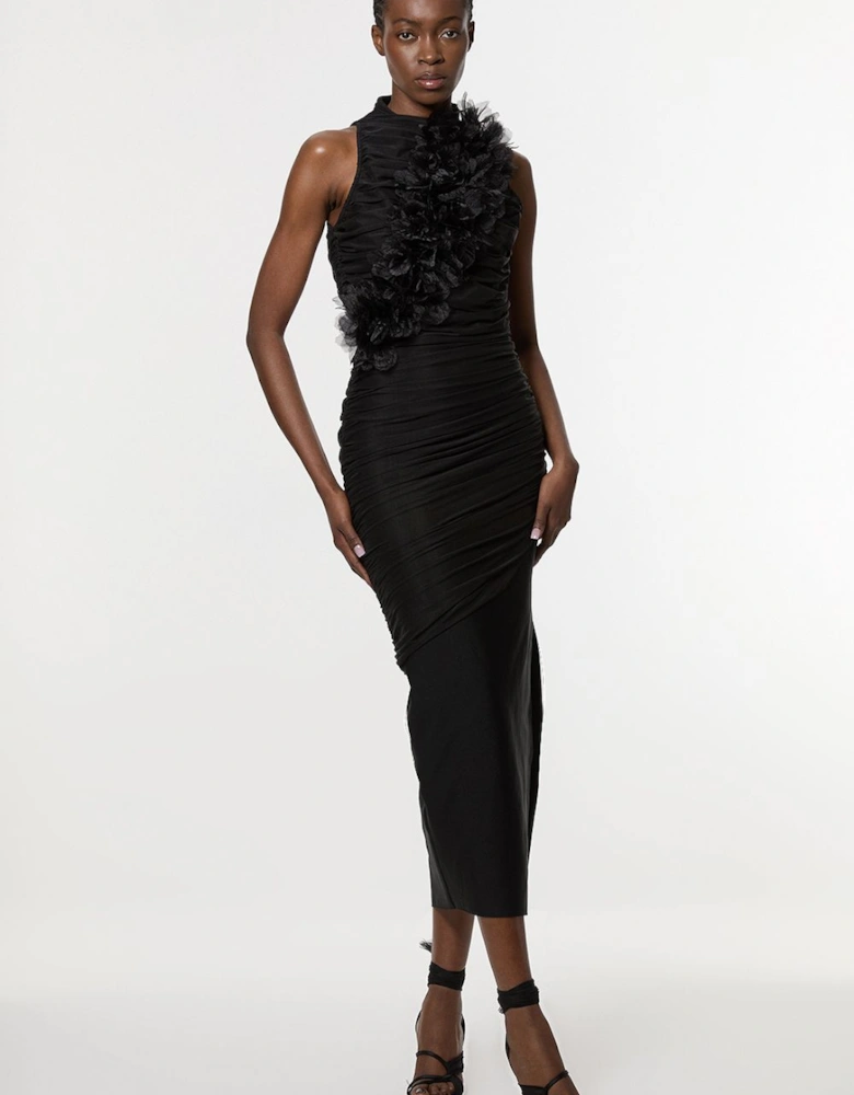 Gathered Fabric Bandage Knitted Maxi Dress