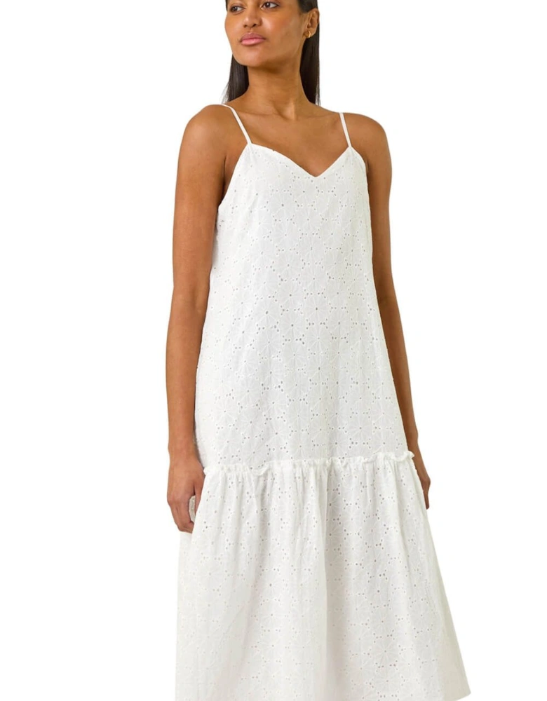Broderie Frill Tiered Midi Dress