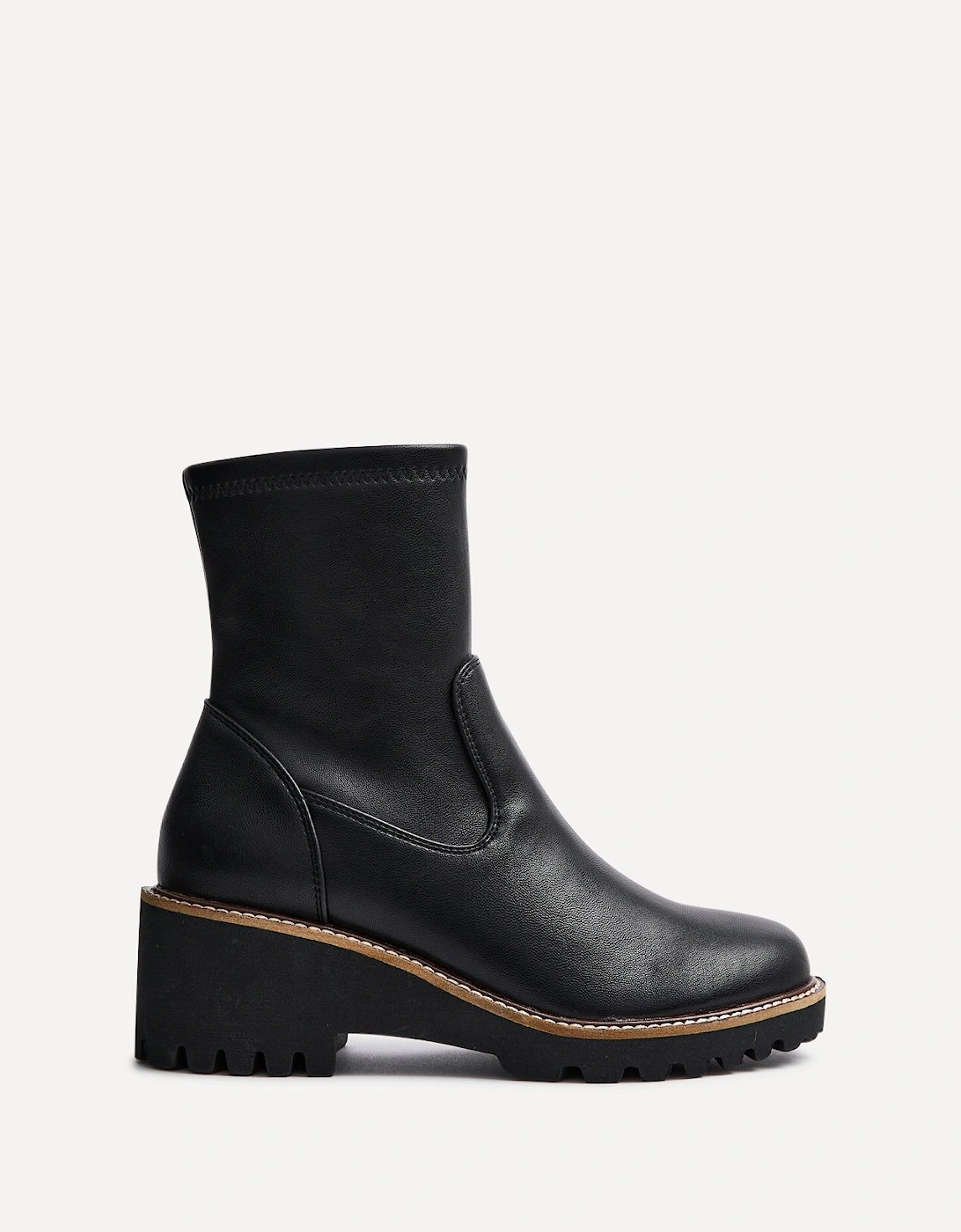 Trish Black Faux Leather Wedged Heel Ankle Boot, 2 of 1