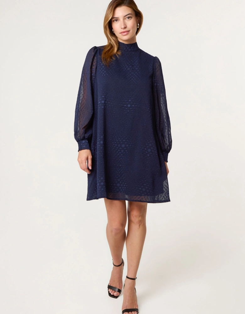 Navy High Neck Shift Dress