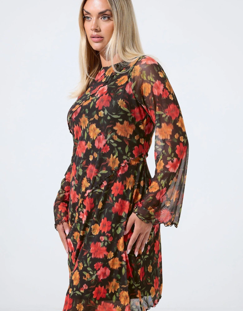 Floral Mesh Mini Dress