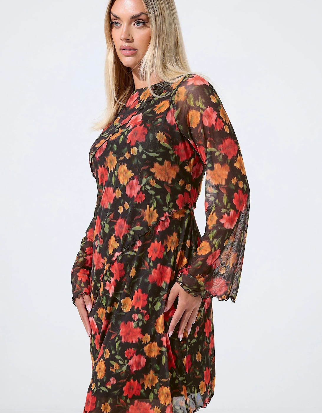 Floral Mesh Mini Dress, 2 of 1