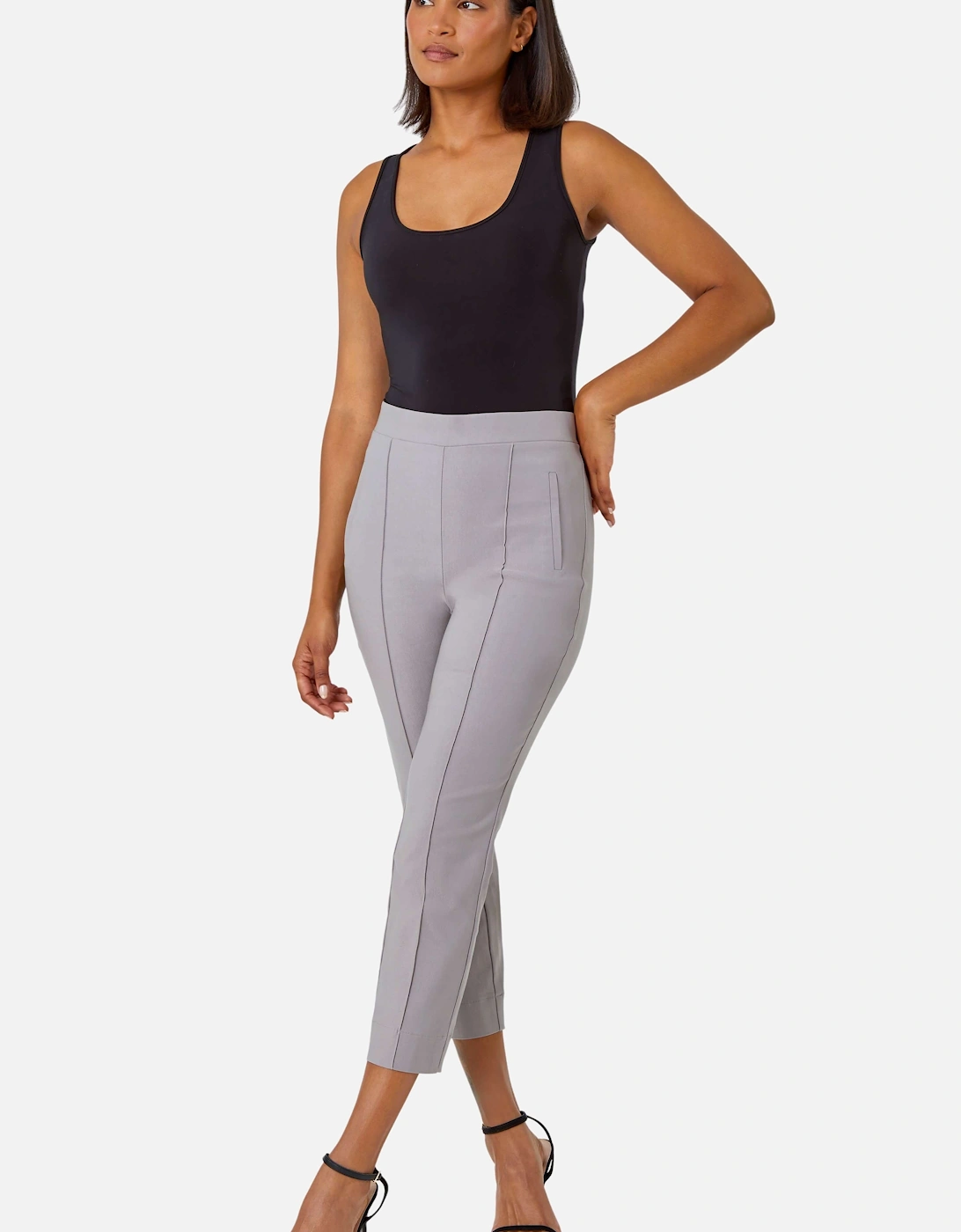 Seam Detail Elastic Waist Cropped Trousers, 2 of 1