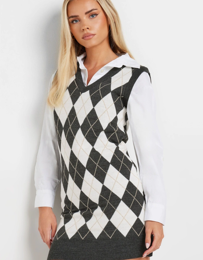 Petite Argyle Check Print Dress