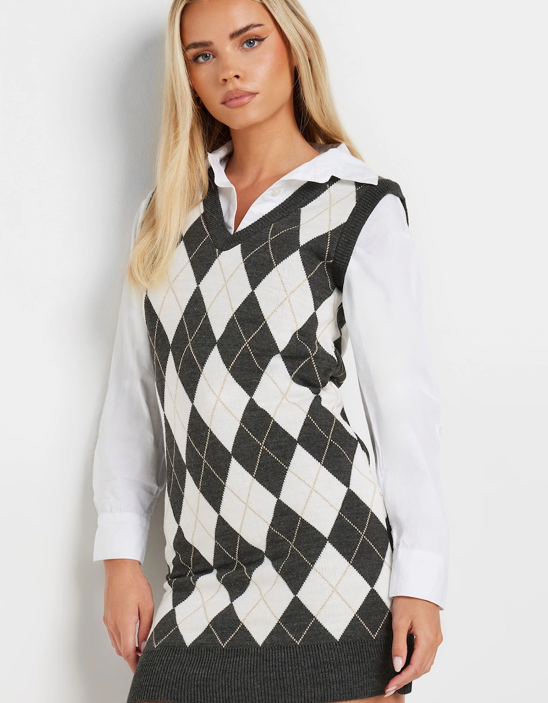 Petite Argyle Check Print Dress, 2 of 1
