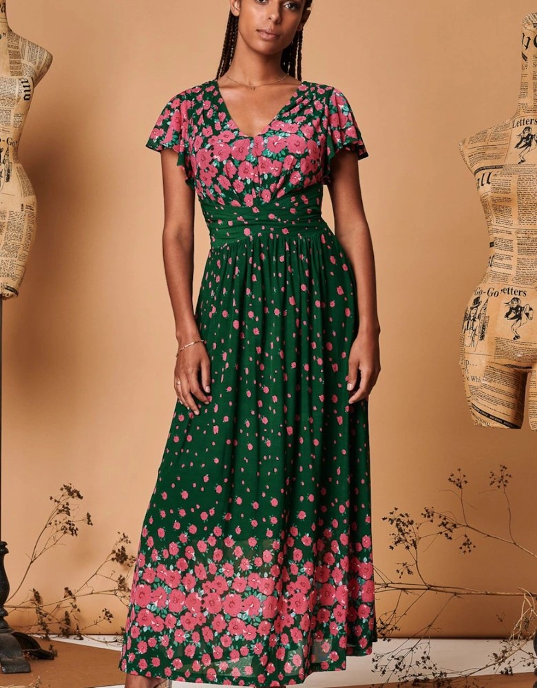Carlii Symmetrical Print Mesh Maxi Dress