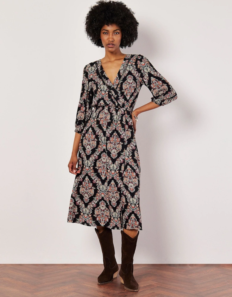Ornate Paisley Wrap Midi Dress