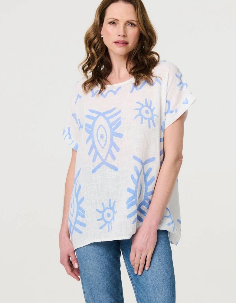 Printed Short Sleeve Relaxed Blouse