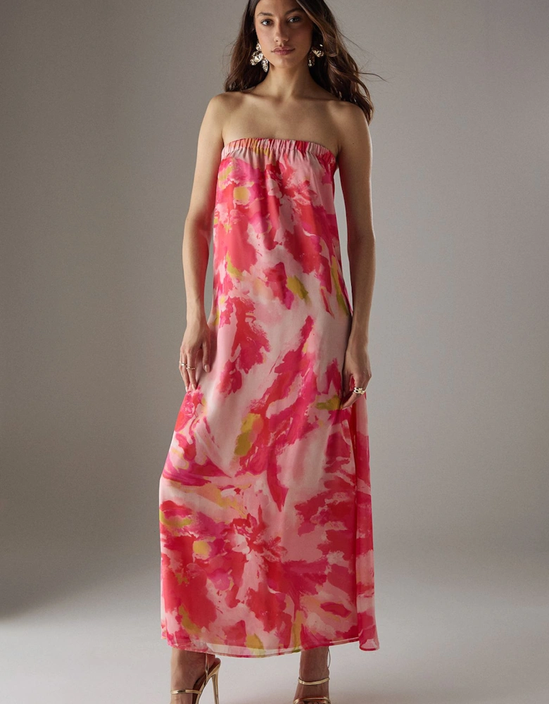 Yoryu Chiffon Elasticated Back Bandeau Maxi Dress