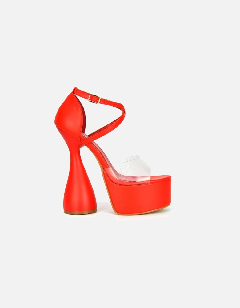 'Sonia' Strappy Perspex Sculptured Cyclinder High Heel Platform Sandals