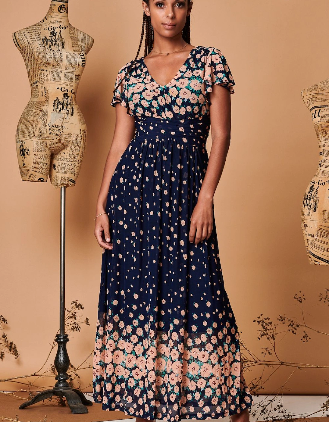 Mirrored Floral Print Mesh Maxi Dress, 2 of 1