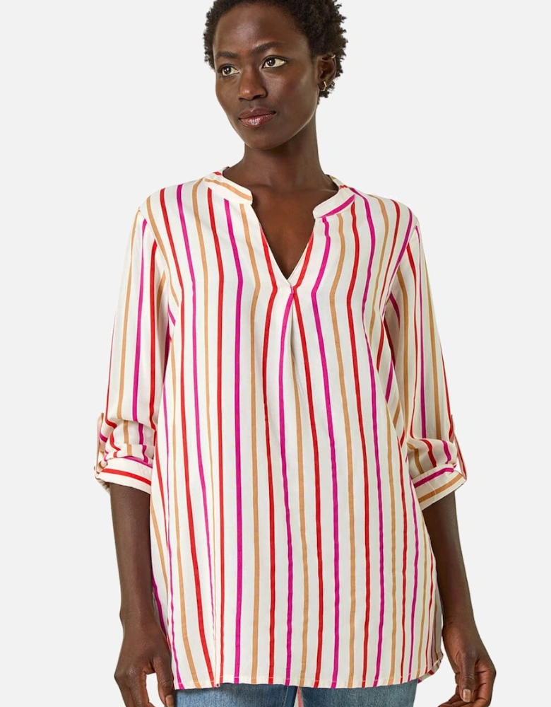 Vertical Stripe Pleat Detail Top