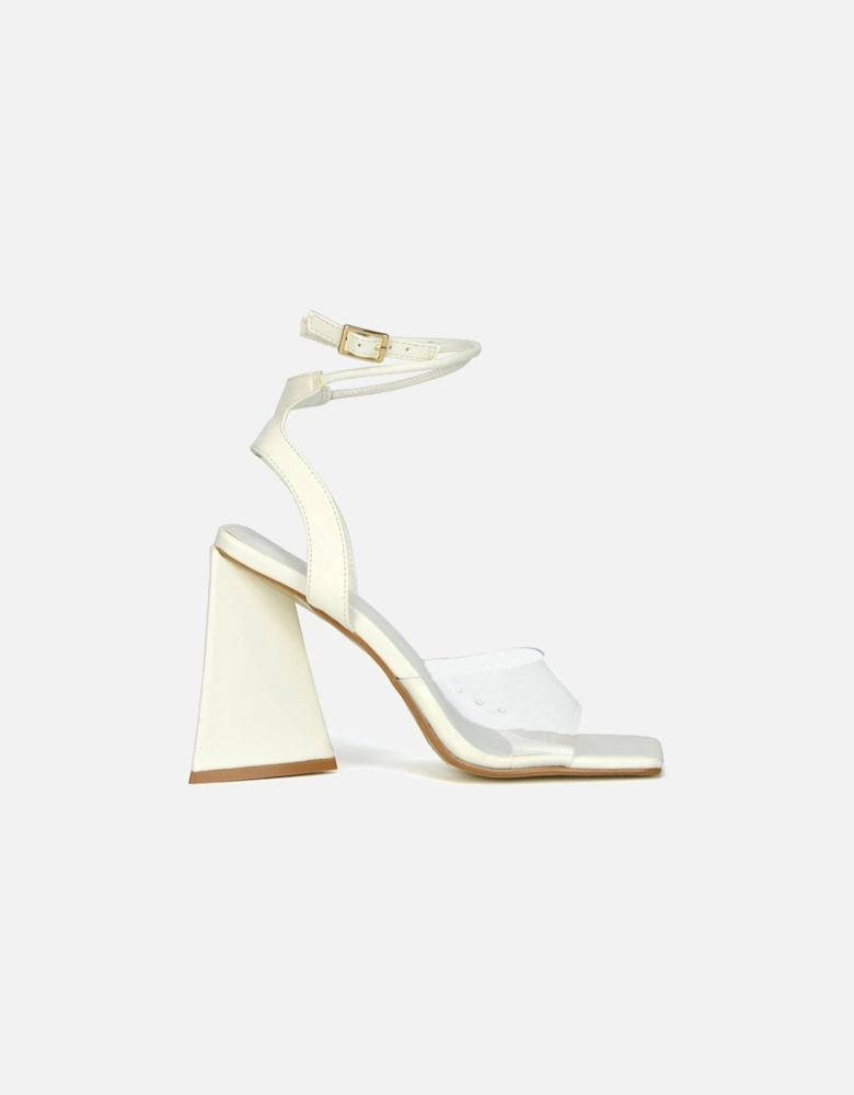 'Dahlia' Lace Up Ankle Strappy Perspex Square Toe Chunky Block High Heels