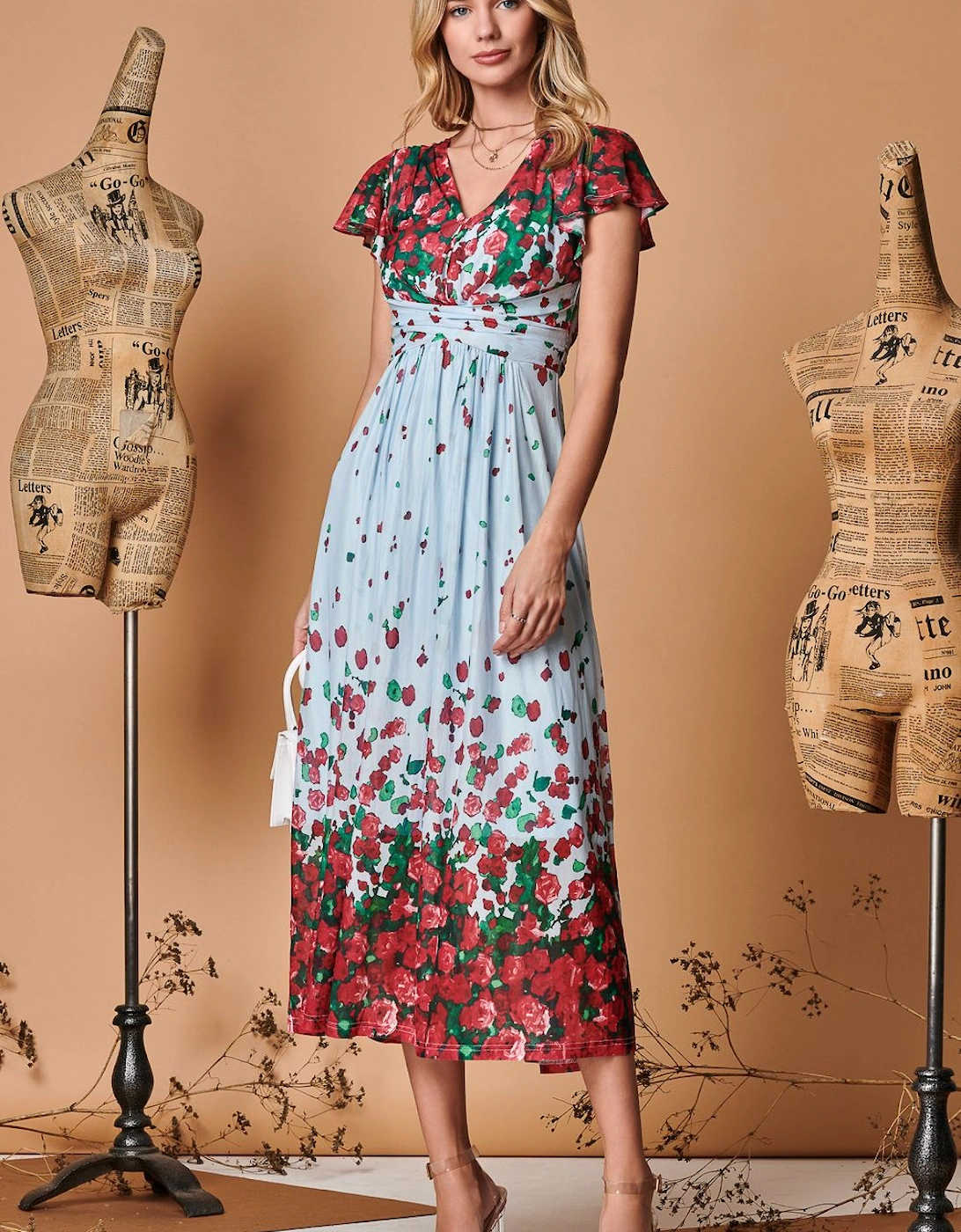 Symmetrical Floral Print Mesh Maxi Dress, 2 of 1
