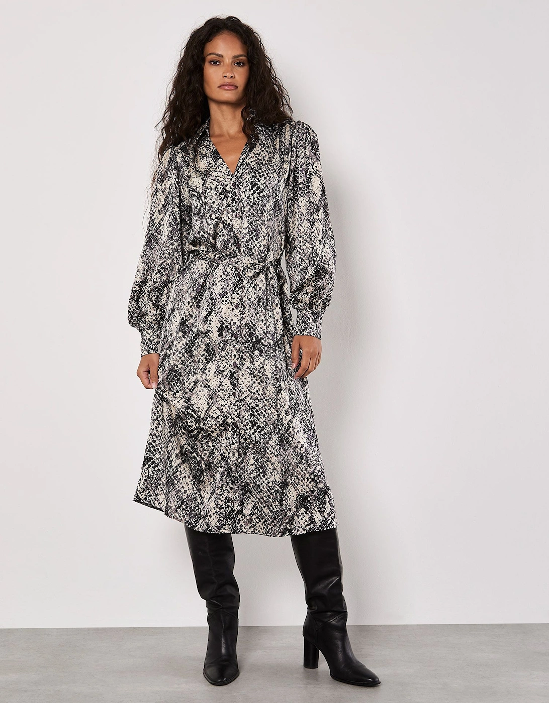 Snakeskin Print Satin Shirt Midi Dress, 2 of 1