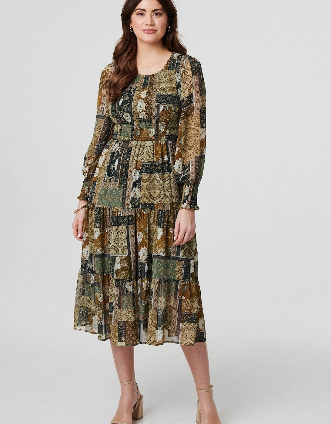 Patchwork Print Long Sleeve Midi Dress, 2 of 1