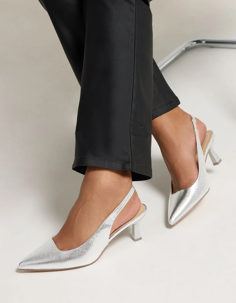 Faux Leather Slingback Kitten Heels