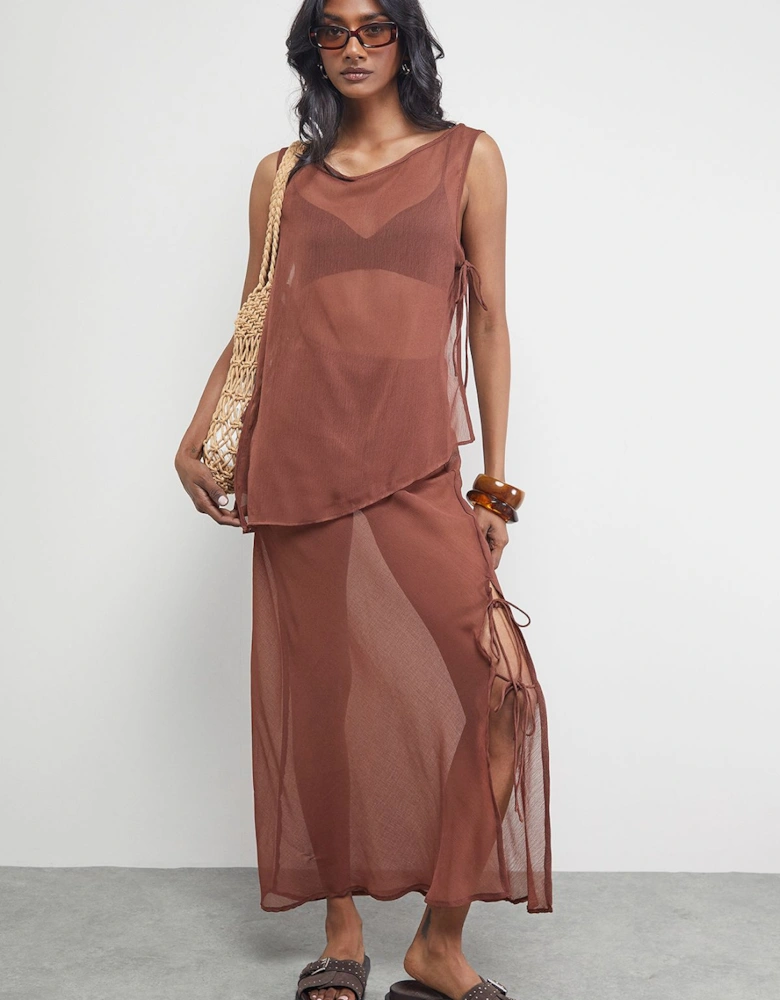 Chiffon Tie Side Column Midi Skirt