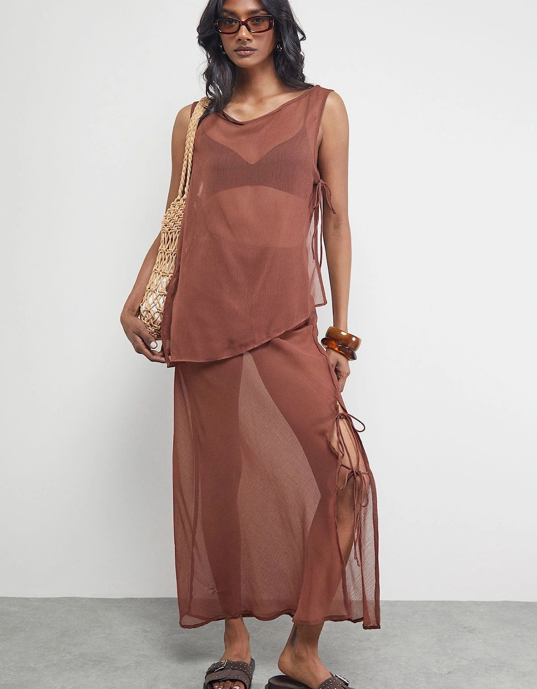 Chiffon Tie Side Column Midi Skirt, 2 of 1