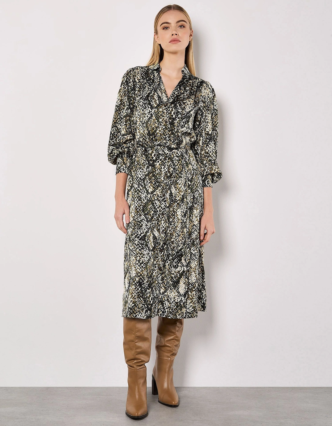 Snakeskin Print Satin Shirt Midi Dress, 2 of 1