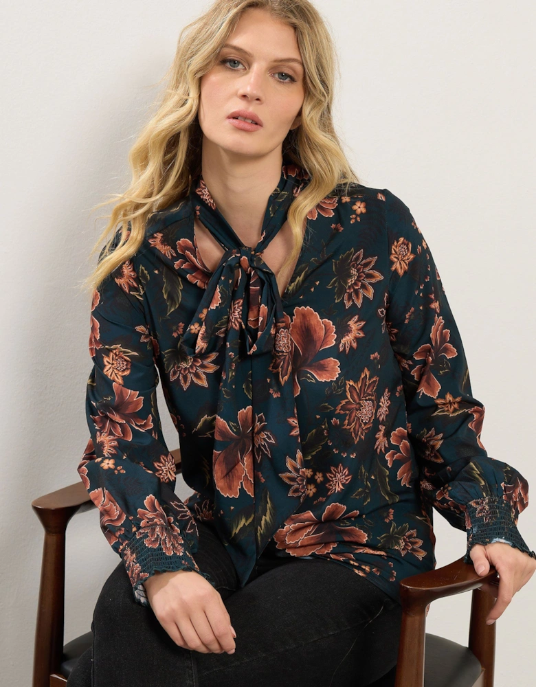 Tall Floral Tie Neck Blouse