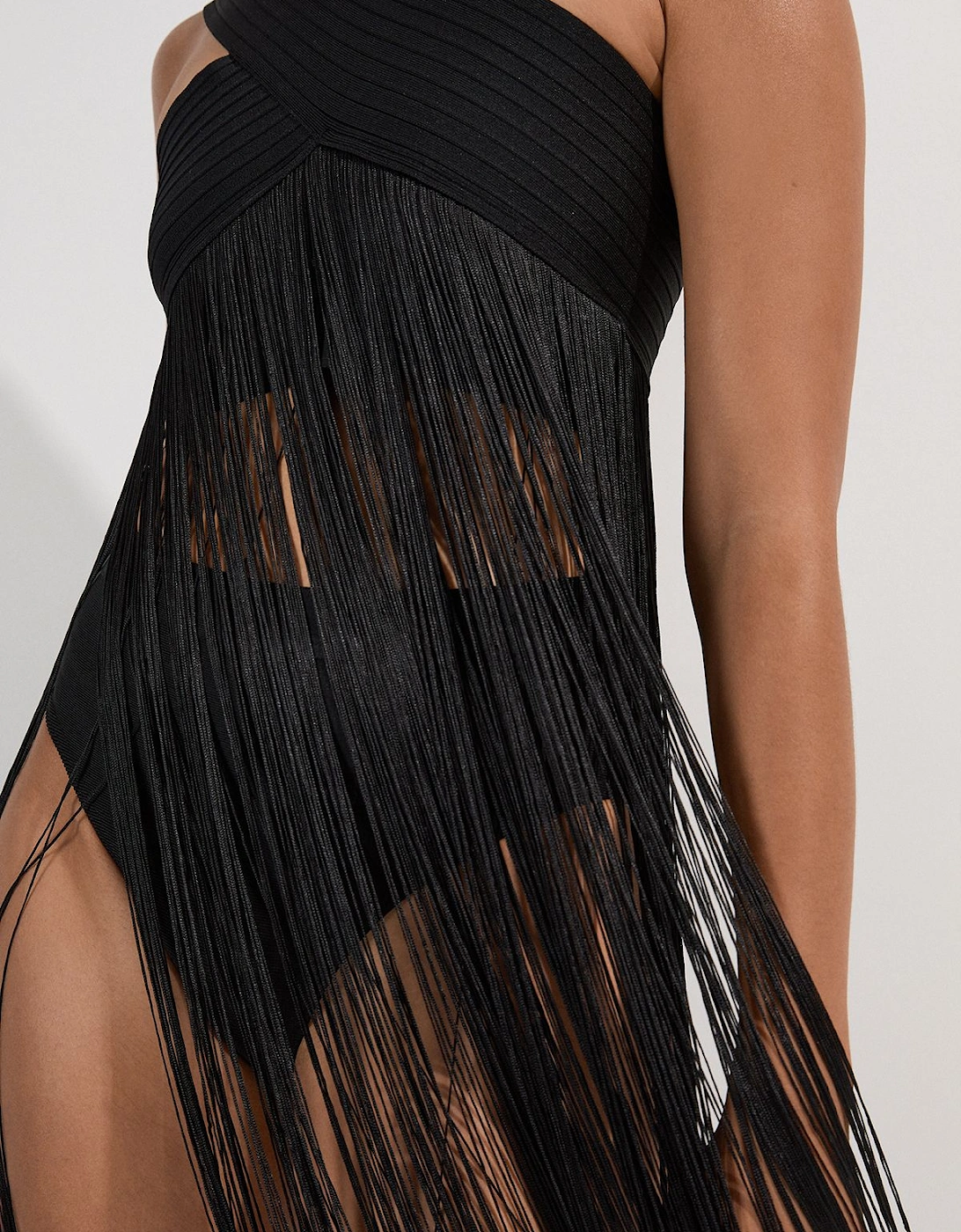 Bandage V Neck Cut Out Fringed Bikini Top, 2 of 1