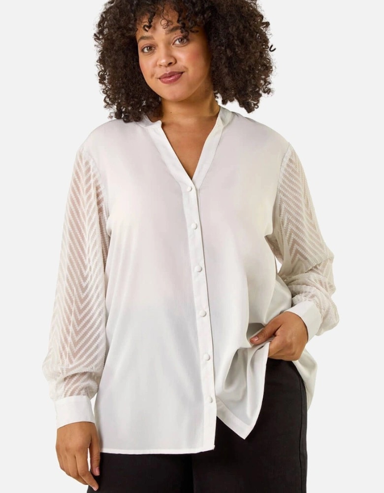 Curve V-Neck Button Blouse