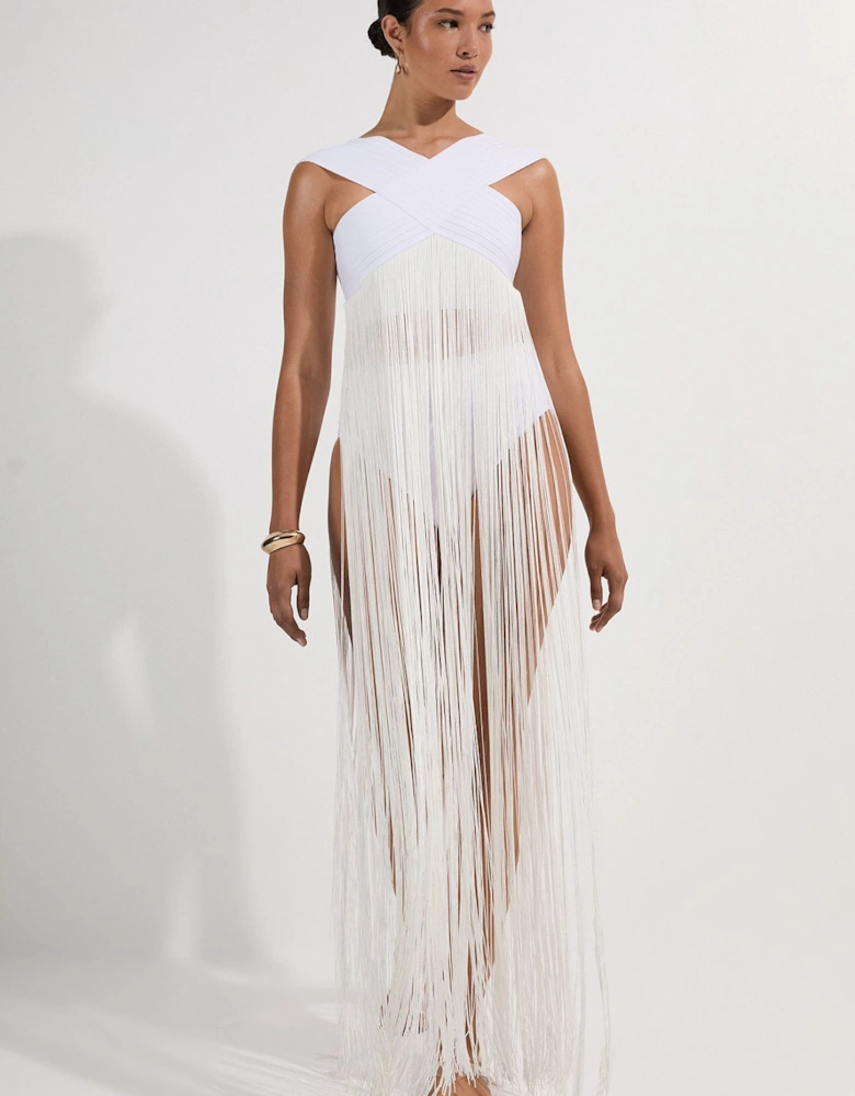 Bandage V Neck Cut Out Fringed Bikini Top