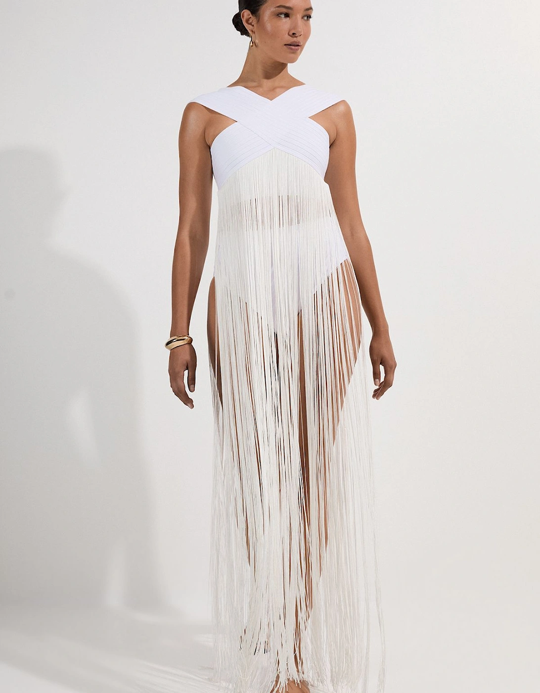Bandage V Neck Cut Out Fringed Bikini Top, 2 of 1