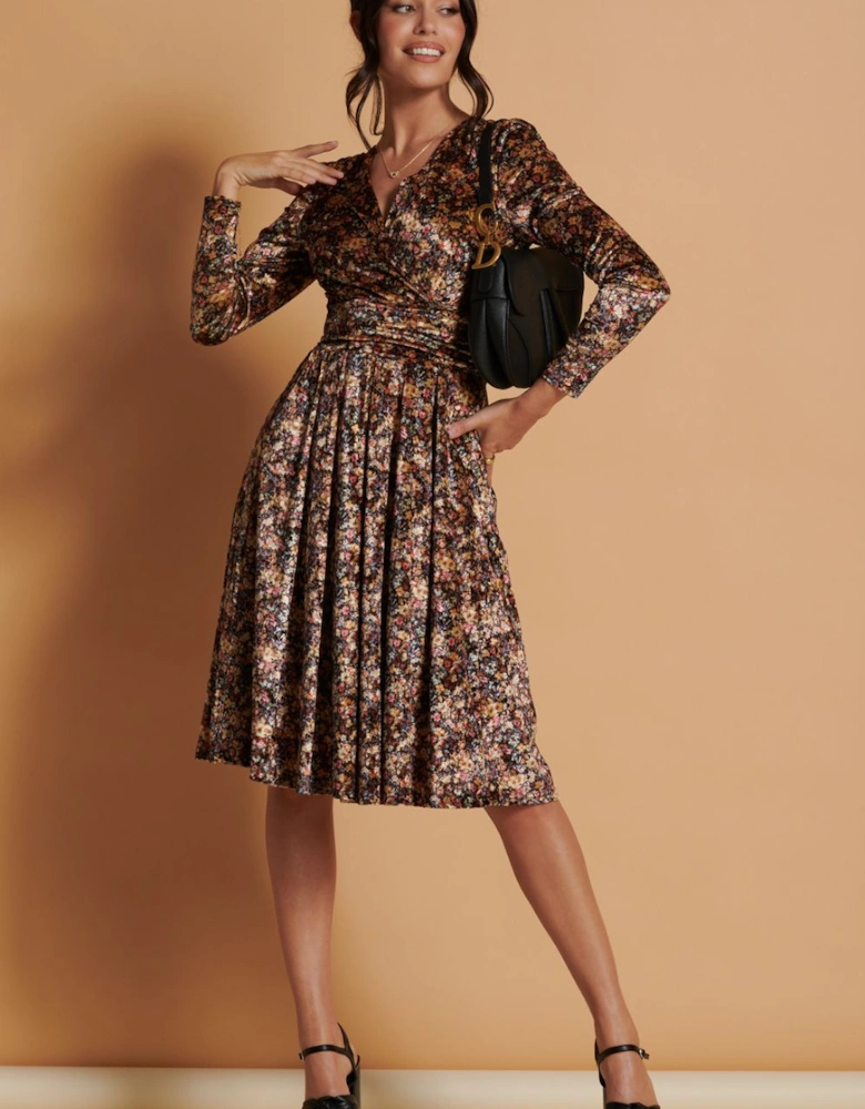 Floral Print Velvet Dress