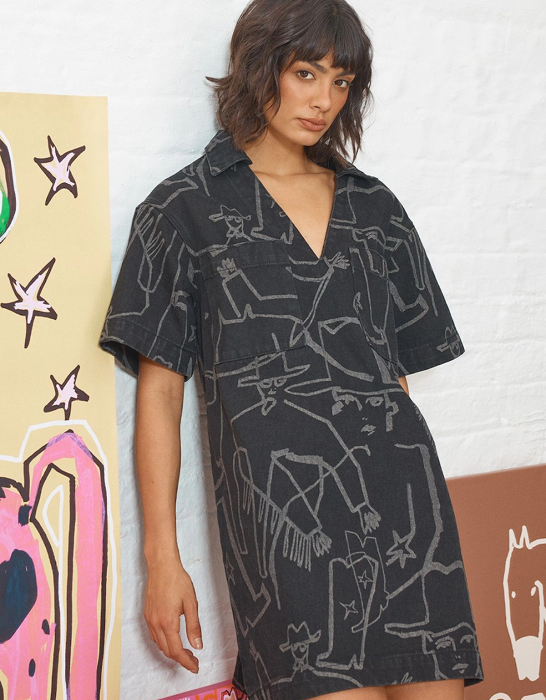 Tony Printed Boxy Denim Mini Dress With Pockets, 2 of 1