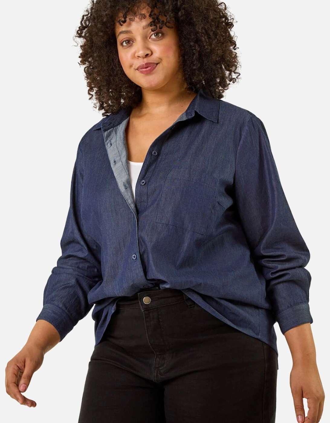 Curve Cotton Button Blouse, 2 of 1