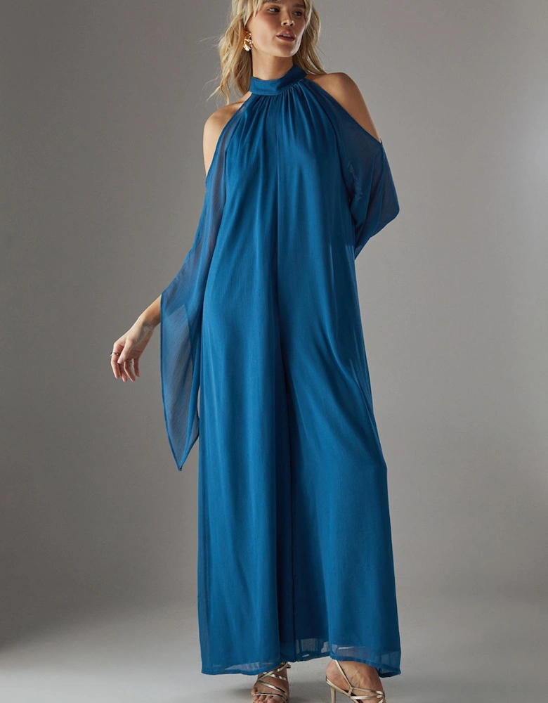 Bohemian Halter Cold Shoulder Flared Sleeve Jumpsuit