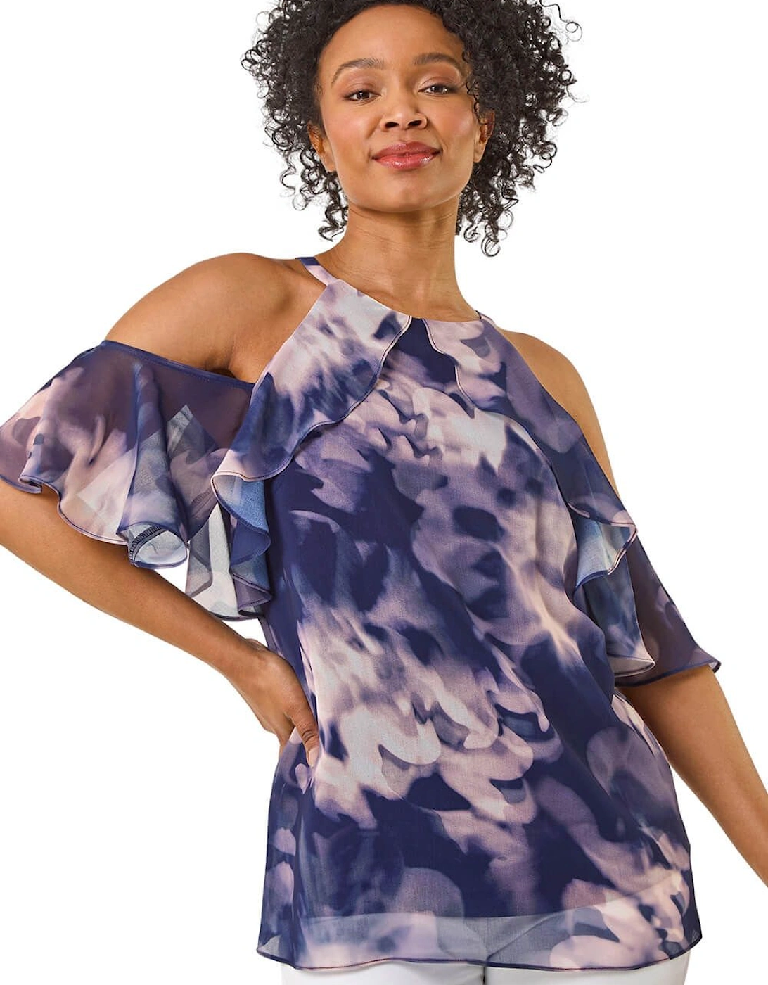 Petite Halter Frill Cold Shoulder Top, 2 of 1