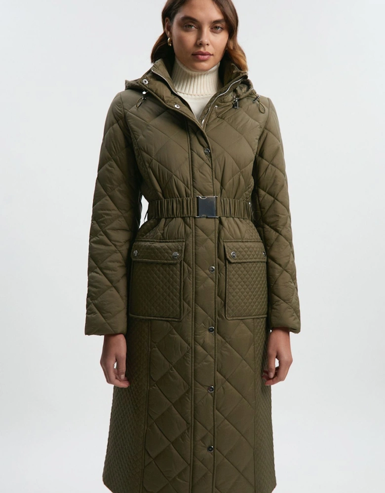 Quilted Hooded Longline Coat