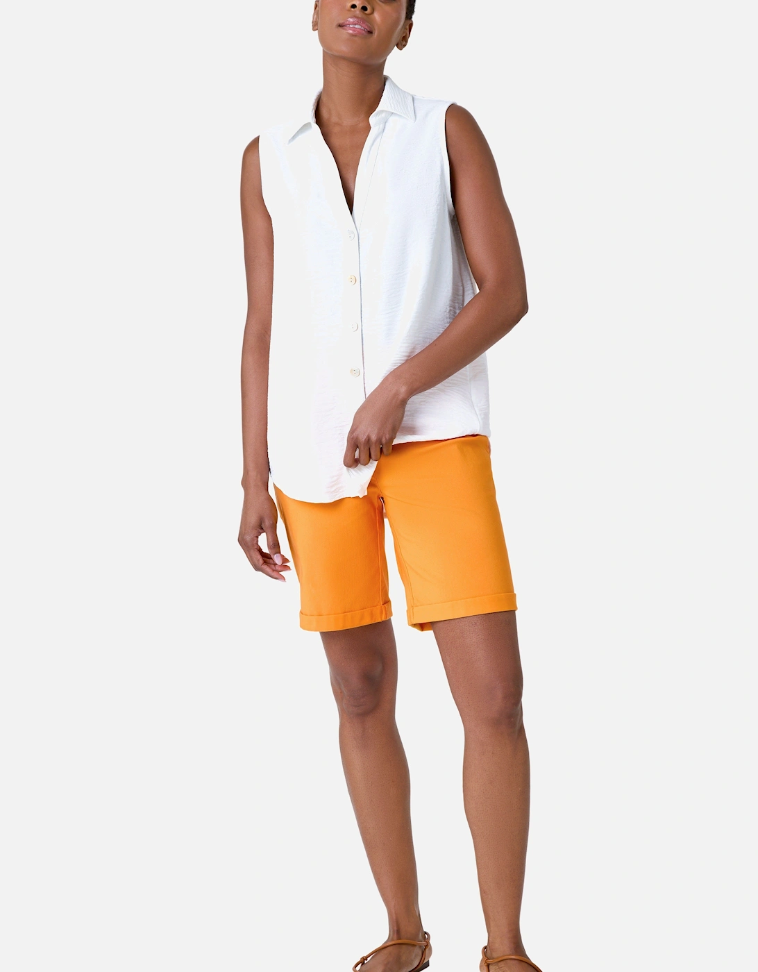 Elastic Waist Turn Up Stretch Shorts, 2 of 1