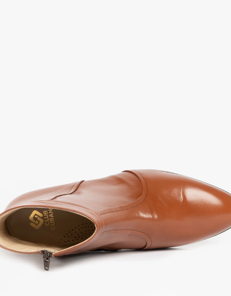 EMMANUEL Mens Smooth Leather Cuban Heel Boots Cognac
